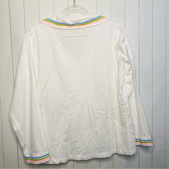 La Veste RARE White Button-Up Shirt Colorful Ric Rac Spring Peter Pan Collar Top - Picture 9 of 9
